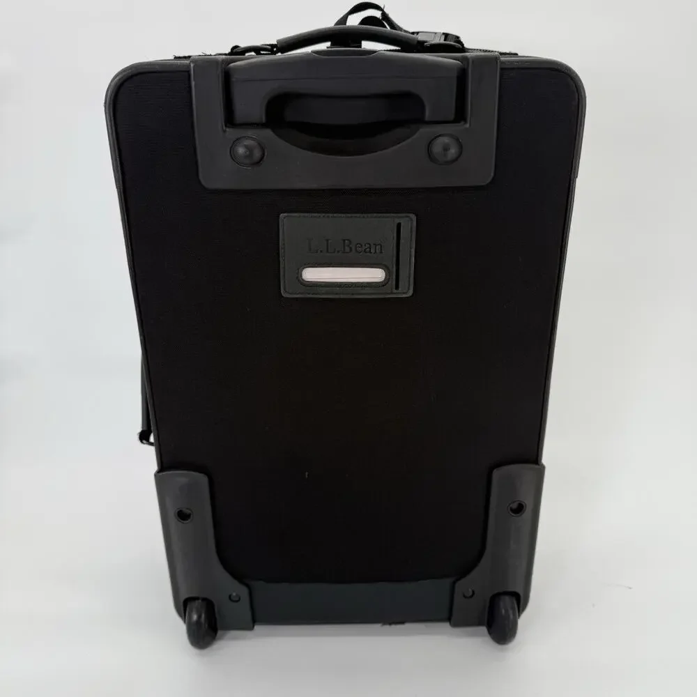 LL Bean 22” Rolling Suitcase Carry On Luggage Travel Bag Leather Trim Wheeled